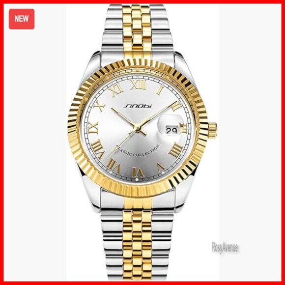 Men's Stainless Steel Quartz Watch with Day-Date Calendar and Luminous Hands